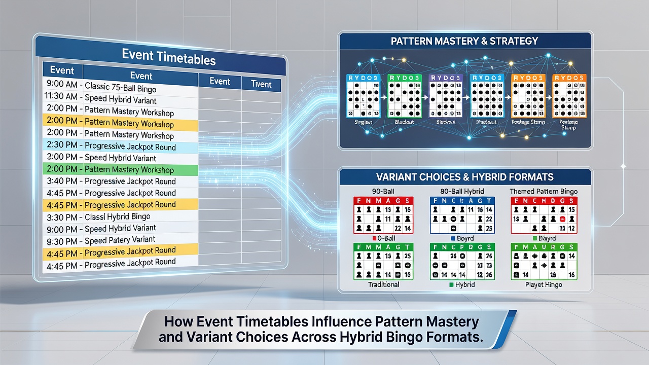 Illustration of bingo event timetables influencing pattern mastery across hybrid game formats