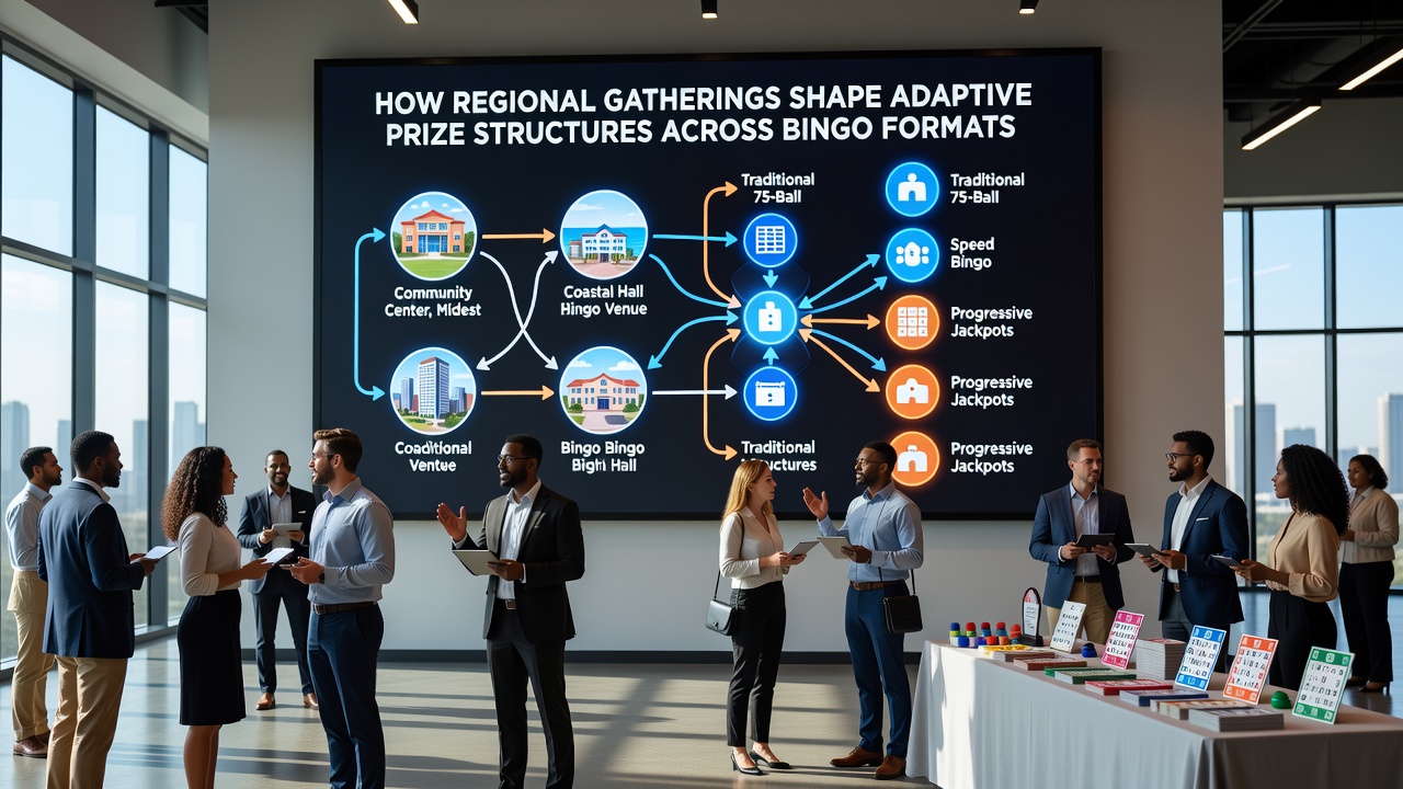 Digital bingo interface displaying adaptive prize tiers linked to regional events