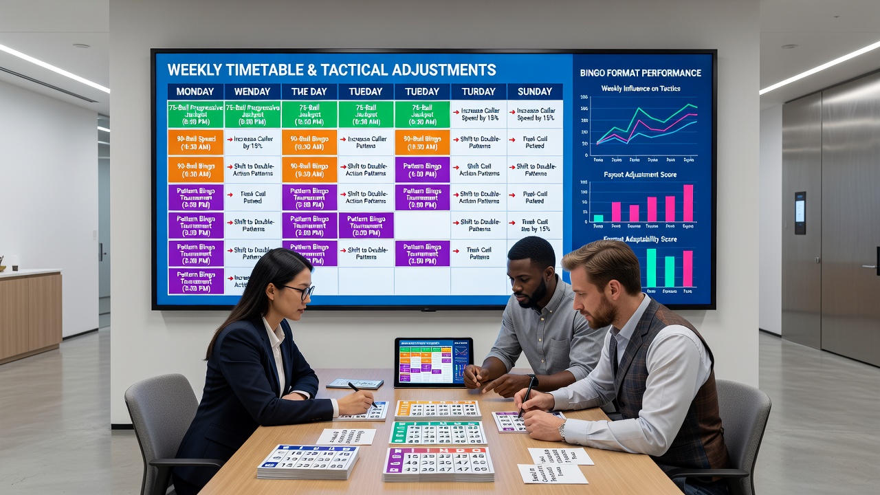 Digital bingo interface displaying timetable integration and pattern adjustment options for players